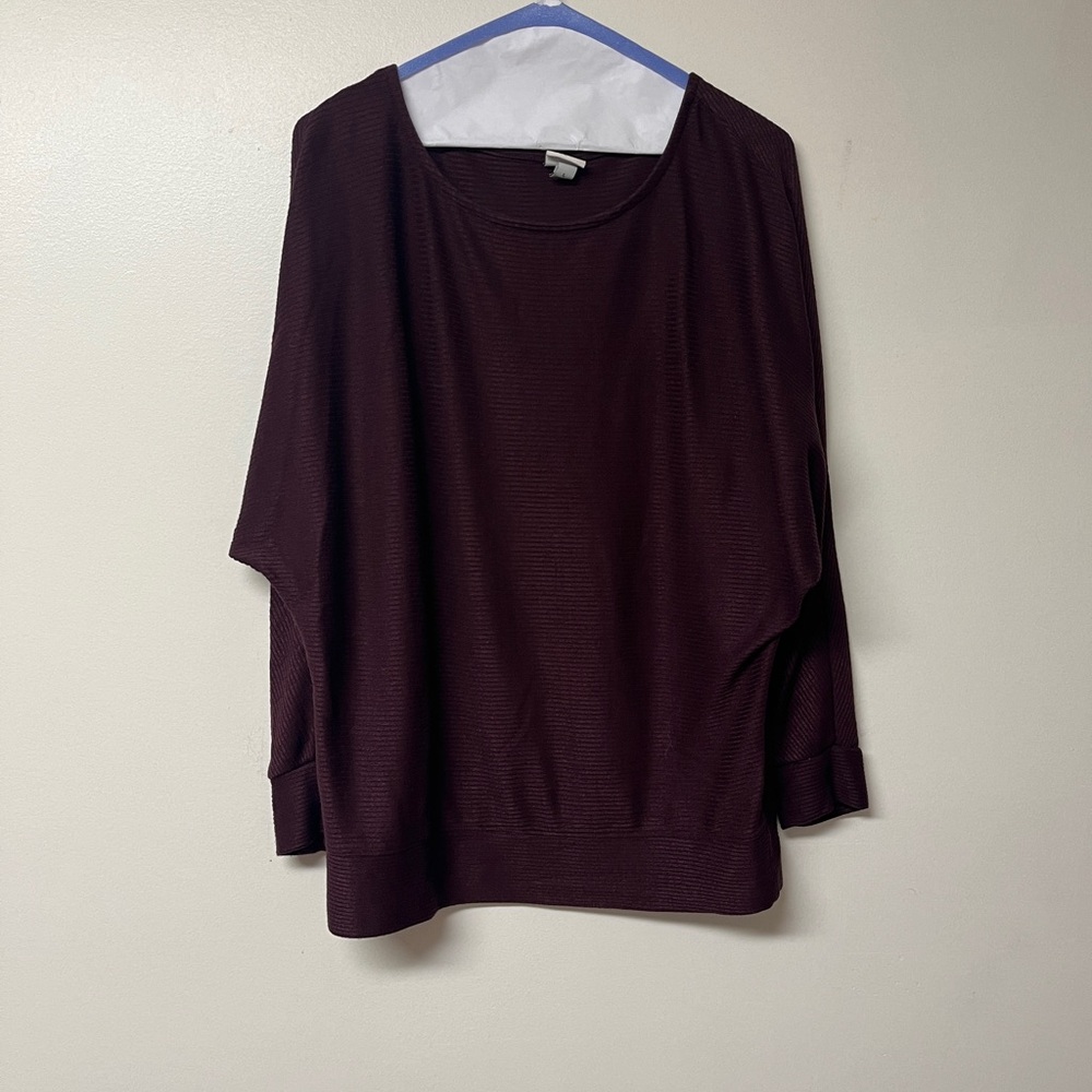 a new day Plum Knit Top, EUC, ribbed pattern with iridescence, Sz Large P2P 24”